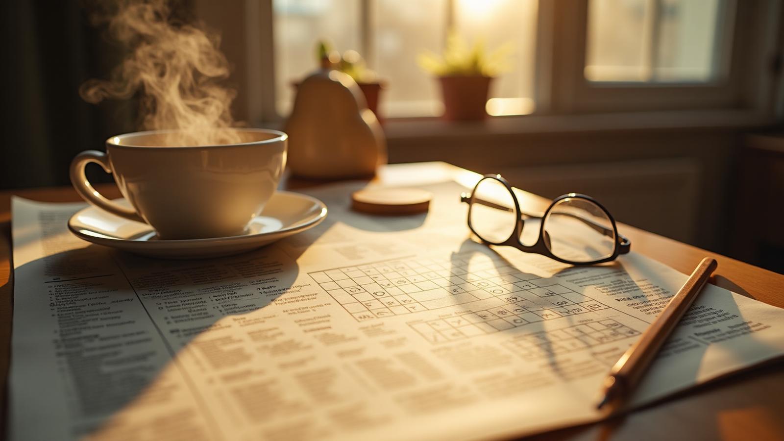 Cozy crossword puzzle scene